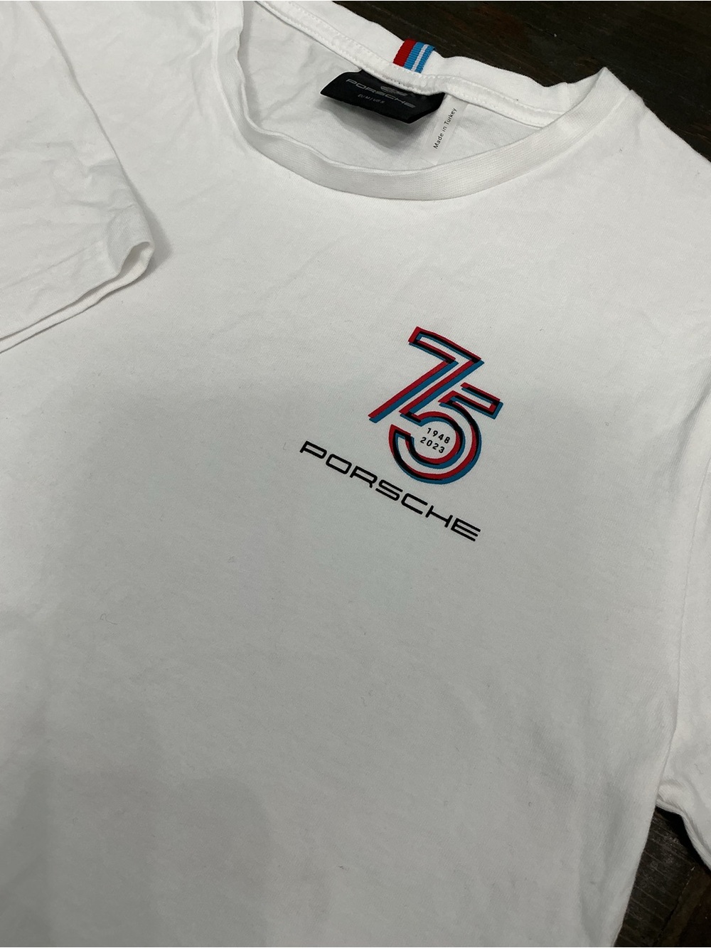 Porsche 75 Years Anniversary White Logo T‑Shirt 1948-2023 Size S